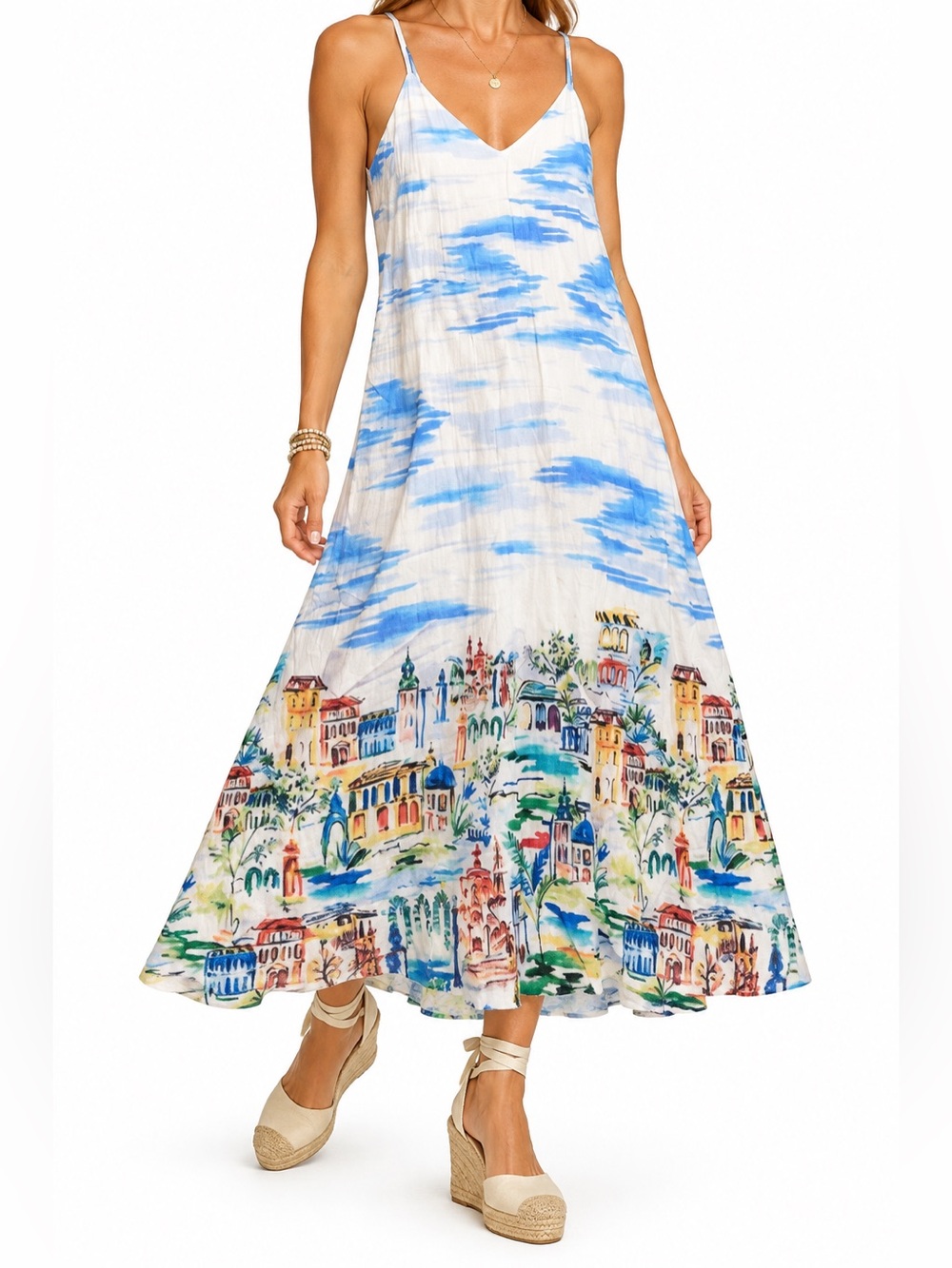 😍POCKETS😍 VACATION SCENERY MIDI DRESS absolutely ADORABLE Rachel Zoe